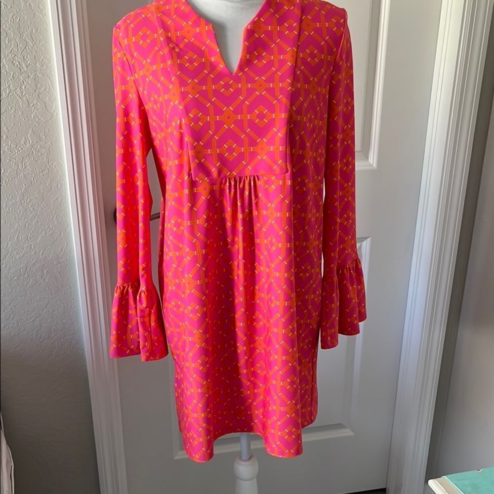 Katherine Way Pink and Orange Geometric Midi Dress